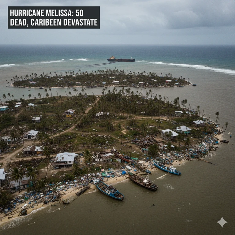 Hurricane Melissa dissipates, leaving 50 dead and causing extensive damage in the Caribbean.