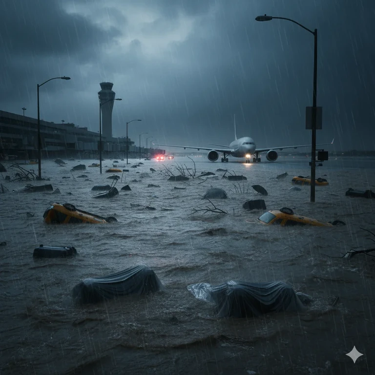 Heavy rains in New York kill two and disrupt flights